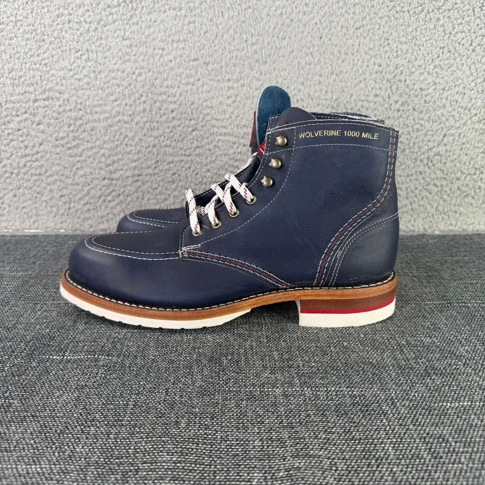 Wolverine 1000 Mile Rawlings Boot Mens 8.5‎ D Blue Leather Grand Slam Vibram USA